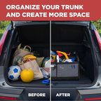 Trunk Organizer For Car, Suv, Truck | Premium Adjustable Multi Compartments Collapsible Car Trunk Organizer With Securing Straps & Non-Slip Bottom (Large Size, Grey)