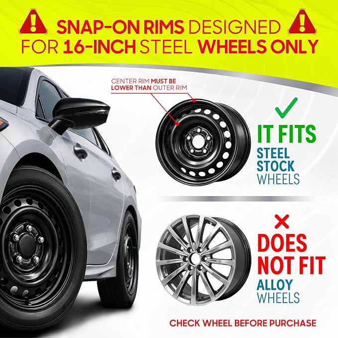 16 Inch Hubcaps Set of 4 – OEM Replacement Snap-On Wheel Rim Covers - Universal Fit Car Wheel Cover for Cars, Trucks, SUV, Vans Durable ABS Black & Silver 5-Spoke Hub-Cap Car Accessories Exterior