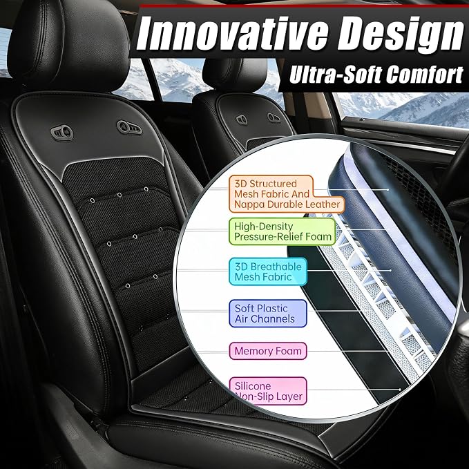Upgraded Cooling Car Seat Cover with 3-Second Fast Cooling, Cooling Seat Covers for Cars, Cooling Car Seat Cushion, 12V–24V for Car SUV Truck RV, Best Gift for Drivers (Black)