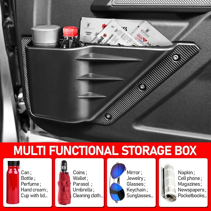 2PCS Front Door Storage Pockets for Ford Bronco Accessories 2025,Side Organizer Box Insert Cup Holder fit Bronco 2/4-Door 2021 2022 2023 2024 Replacement Expansion Interior Accessories