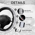 Bling Diamond Leather Steering Wheel Cover 14.5in-15in Floor Mats Shining Rhinestone Carpet Sparkly Glitter Crystal Anti-Slip Pad Fit Automotive SUV Pickup Truck Girl Women, 5pcs Black Sliver