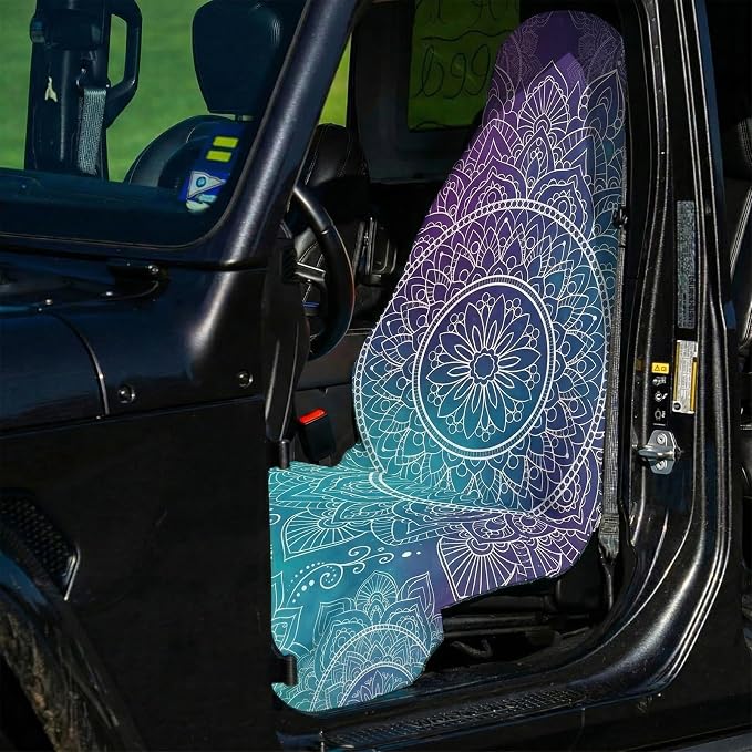 2 Pack Car Seat Towel Covers, Sweat-Proof Microfiber Seat Protectors for Gym, Running, Beach & Workout, Breathable Quick-Dry, Machine Washable, Gradient Mandala Print, Universal Fit