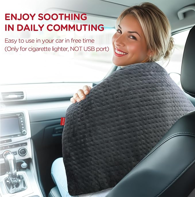 12V/24V Car Electric Blanket for Back Soothing 17" x 33", 4 Heat Settings, 11 Auto-Off, Portable Mini Travel Blanket for Shoulders Neck Hip, Truck, SUV, Washable for Driver Men Women Winter