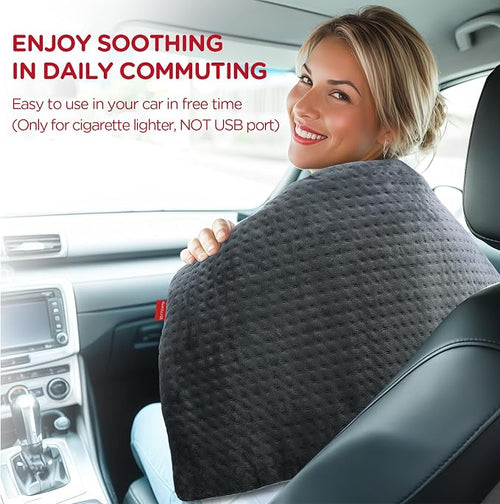 12V/24V Car Electric Blanket for Back Soothing 17" x 33", 4 Heat Settings, 11 Auto-Off, Portable Mini Travel Blanket for Shoulders Neck Hip, Truck, SUV, Washable for Driver Men Women Winter