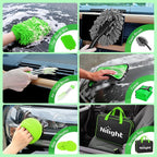 27PCS Car Detailing Kit Auto Cleaning Tools Wash Set with Storage Carry Bag Home Use for Interior Exterior Deep Clean Polish Car Care Windshield Dashboard Seat Air Vents Wheels Tires, Green