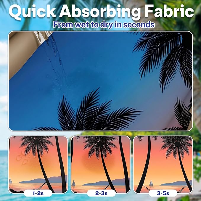 2 Pack Car Seat Towel Covers, Sweat-Proof Microfiber Seat Protectors for Gym, Running, Beach & Workout, Breathable Quick-Dry, Machine Washable, Sunset Palm Beach Print, Universal Fit