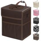 Car Trash Can with Lid, Leakproof Car Trash Bag Hanging Waterproof Automotive Garbage Can with Storage Pockets Mini Vehicle Trash Bin for Back/Front Seat(Brown,3 Gallon)