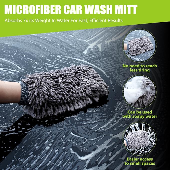 2 Pack Car Drying Towel, 1300 GSM Microfiber Towels for Cars (36" x 24" & 16" x 16"), Car Wash Mitt, Ultra-Absorbent, Streak Free, Car Wash Kit, Car Cleaning Detailing Supplies for SUVs, Trucks