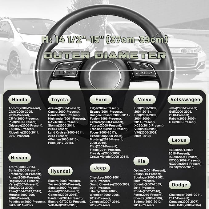 Steering Wheel Cover for Car, Standard Size 14.5-15 inch, Auto Interior Accessories, Black and Pastel Green