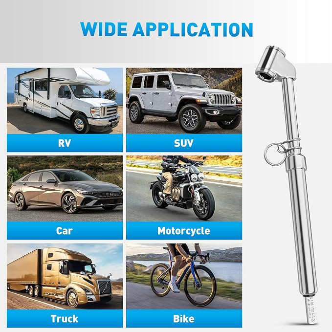 Dual Head Tire Pressure Gauge Heavy Duty Truck Air Chuck Range 10-150PSI 1-10Bar Tire Pressure Checker Straight-On Tire Air Gauge Extended Tube for Semi Truck, RV, Car, Motorcycle