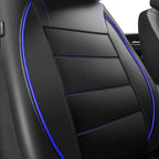 Universal FIT Piping Leather Two Front Seat Covers, Waterproof Faux Leather for SUV Sedan Van Truck, Airbag Compatible,Reserved Opening Holes for Headrest Covers. (Black and Blue)