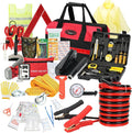 Car Roadside Emergency Kit with Jumper Cables, Auto Road Side Safety Kit for Vehicles - with Premium Carry Bag, Repair Tool Set, for Men, Women, Teenagers