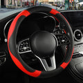 Black Red Breathable Microfiber Leather Steering Wheel Cover | Breathable Anti Slip Grip Cool Sporty Look Glow for Women Men