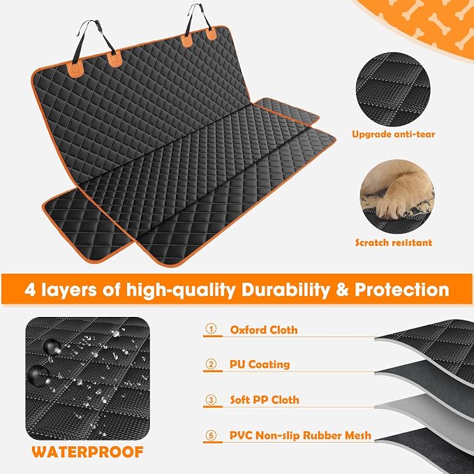 Truck Back Seat Cover for Dogs, Waterproof Pet Seat Covers for Trucks, Dog Cover for Truck Back Seat, Nonslip Pet Bench Seat Cover for Ford F150 F250 F350/Chevrolet Silverado/GMC/Ram