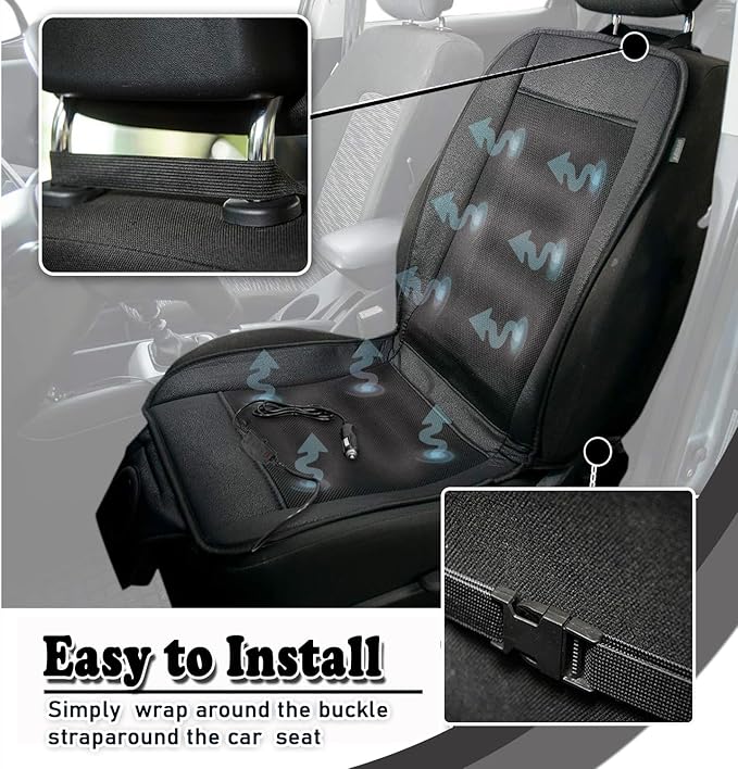 Cooling Car Seat Cushion - Black Automotive Adjustable Temperature Comfortable Cooling Car Seat Cover (1 Pack)