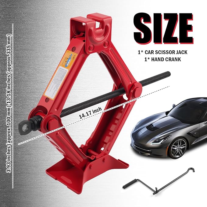 1.5 Ton Car Scissor Jack,3.93"-13.18" Adjustable Low Profile Car Jack with Handle & Reinforced Screw,Heavy Duty Scissor Jacks for Cars as Emergency Repair Tool for Tire Change