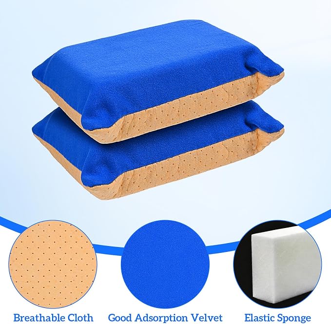 2 PCS Car Window Defogger Sponge, Absorbent Car Windshield Cleaner Inside Reusable Mirrors Window Glass Defogging Sponge for Auto Glass Fog and Steam Removal Non-Scratch Cleaning (Blue+Yellow)