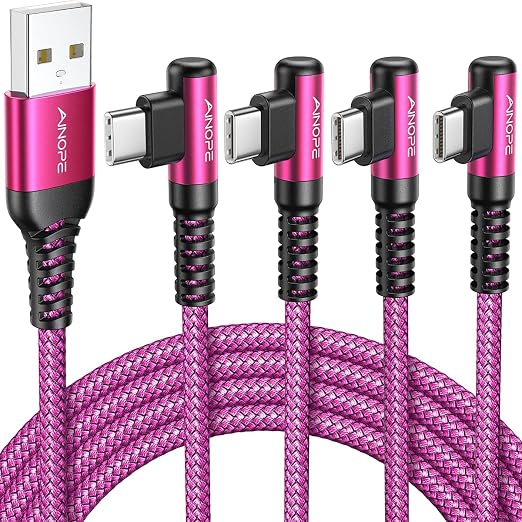 AINOPE USB C Cable [4-Pack, 3.1A] Type C Charger Fast Charging, Right Angle [10/6.6/3.3/3.3ft] USB A to USB C Cable Nylon Braided Compatible with Galaxy S22 S10 Plus S21 S20, Note 10, LG Google Pixel