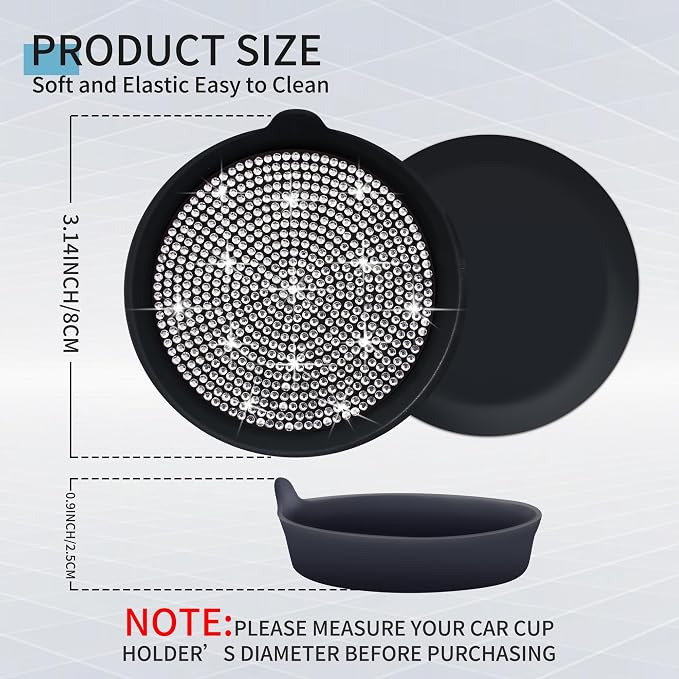 Car Cup Coaster Universal Non-Slip Cup Holders Bling Crystal Rhinestone Car Interior Accessories 4 Pack Black Whole Rhinestone