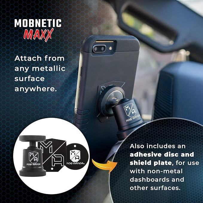 MobNetic Maxx - USA Assembled Magnetic Phone Holder for Car, Magnetic Car Phone Mount, 90-Degree Tilt, 360-Degree Rotation, Aluminum Metal, Compatible with iPhone & Android - Red