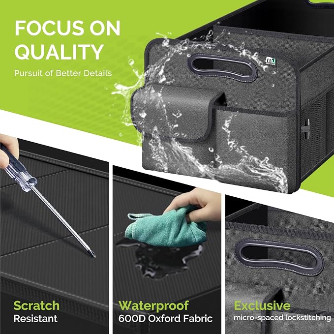Trunk Organizer for Car, Car Organizer, 8 Mesh Pockets Trunk Organizer for SUV, Non-Slip Bottom, Storage Organizer for Sedans, Van, Jeep, Grocery, 2 Compartments, Black 22"x13"x11"