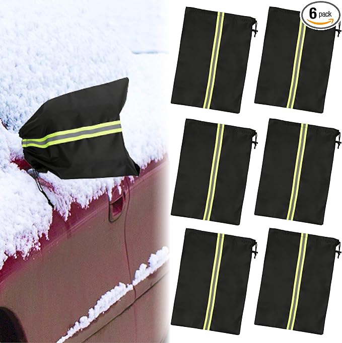 6Pcs Side Mirror Covers for Cars with Reflective Strip, Rear View Mirror Cover Protect from Snow, Winter Car Mirror Cover, Universal Fit for Cars, SUVs, Rearview Accessories with Drawstrings