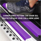 4PCS Car Door Sill Protector with Scraper,Carbon Fiber Car Door Protector Edge Guards for Front Rear Door Sills,Universal Anti-Scratch Car Door Threshold Strips (Purple)