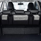 Car Trunk Organizer and Storage, Backseat Hanging Organizer for SUV, Truck, MPV, Waterproof, Collapsible Cargo Storage Bag with 5 Pockets, Bling Car Interior Accessories for Women,White