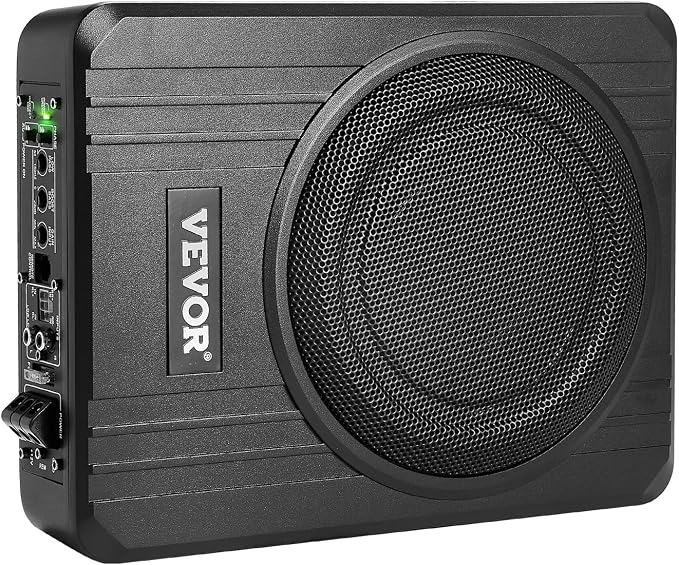 8" 400W Underseat Car Subwoofer, Slim Powered Car Subwoofers Under The Seat, Low Profile Audio Sub Built-in Amplifier, High/Low Level Input & Volume Controller for SUVs, Car, Truck, RV