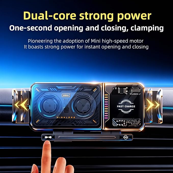 Wireless Car Charger, 2026 Upgrade 15W Fast Charging with LED Light Auto Clamping Phone Holder for iPhone 16/15/14/13 Mini Pro Max, Samsung Galaxy S25 Ultra, S24/S23 etc (Black + Fixed Bracket)