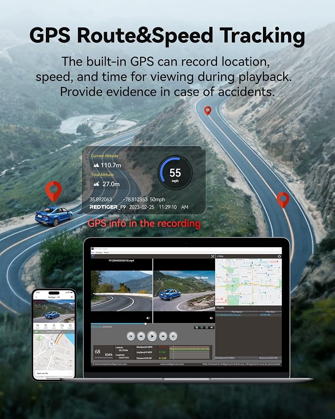 F9 4K Dash Cam Front and Rear 1080P, 5.8GHz WiFi & Smart App Control Car Camera, 2160P/FHD Wireless Dashcam for Cars with Precise GPS, WDR Night Vision, Loop Recording, 24H Parking Mode