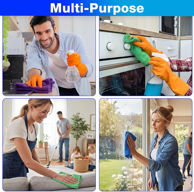 Cleaning Cloths for Cars 16 x 16 Inch Ultra Absorbent Towels Drying Microfiber Reusable Cleaning Supplies House Kitchen Window Microfiber Towel (Purple,Blue,Green,60 Pcs)