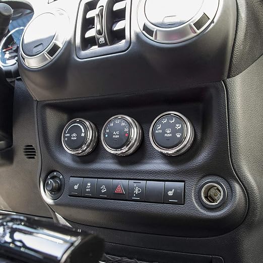 Audio Air Conditioning Button Cover Decoration Twist Switch Ring Trim for Jeep Wrangler JK JKU Patriot 2011-2018, Compass 11-16, Liberty 08-12, Dodge Challenger 08-14 Interior Accessories (Silver)