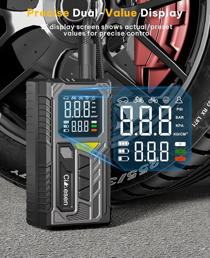 Tire Inflator Portable Air Compressor-150psi Cordless Portable Air Pump for Car Tires Faster Inflation with Tire Pressure Gauge
