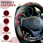 Boho Flax Cloth Steering Wheel Cover, Hippie Baja Blanket Anti-Slip Breathable Protector, Universal Fit 14.5-15 Inch for Cars SUV Van Truck, Women Car Interior Accessories (Style C)