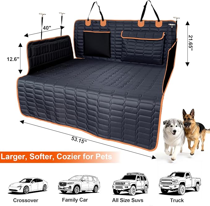 SUV Cargo Liner for Dogs, Waterproof Pet Cargo Cover with Bumper Flap Protector, Scrachproof Non-Slip Dog Seat Mat for SUVs, Large Size Cargo Liner Universal Fit (Orange)