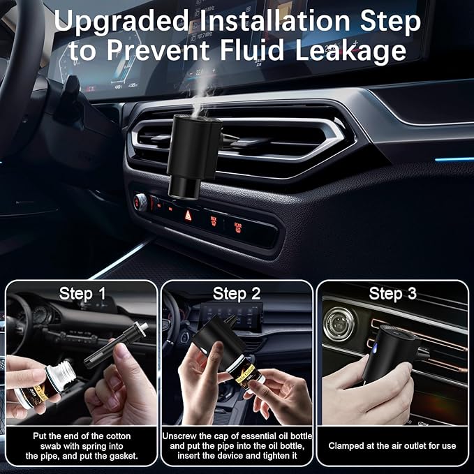 Car Air Freshener Diffuser, Smart Car Air Freshener with 3 Spray Modes, Auto On/Off, Rechargeable Aromatizante para Carro with 10pcs Essential Oil, 5 Scents, Long-Lasting, 2Pack