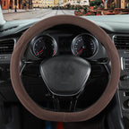 Brown Suede D Shaped Steering Wheel Cover, Breathable Non-Slip Sweat-Proof Wear-Resistant No Pilling, Warm in Winter and Cool in Summer, Universal 15 inch