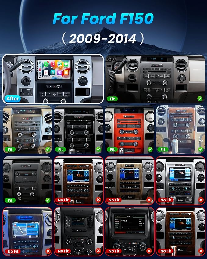4G RAM 64G ROM Car Radio for Ford F150 2009-2014: Upgrade 9" 1280 * 800 HD Touchscreen Stereo - Wireless Carplay Android Auto GPS 5G WiFi GPS Navigation Bluetooth EQ FM RDS Backup Camera