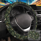 Botanical Flowers Berries Leaves Steering Wheel Cover for Women, Anti-Slip Car Steering Wheel Cover with 2 Pcs Cup Holders Neoprene Breathable Car Accessories Universal 15 Inch Auto Interior Decor