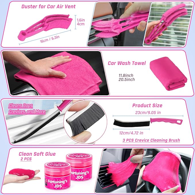 38PCS Car Detailing Kit Interior Cleaner with High Power Handheld Vacuum, Car Wash kit with Detailing Brush Set,Car Interior Detailing Kit, Pink Car Accessories for Motorcycle,Cars,Gift for Women
