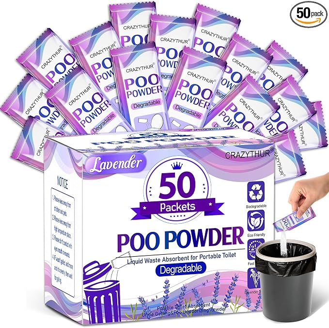 Poo Powder for Portable Toilet Gel Powder, Camping Toilet Gel 50PCS | Lavender Scent Pee Powder, Eco Toilet Gel for 650ml Urine/10g, Toilet Gel Powder for Outdoor Camping and Hiking