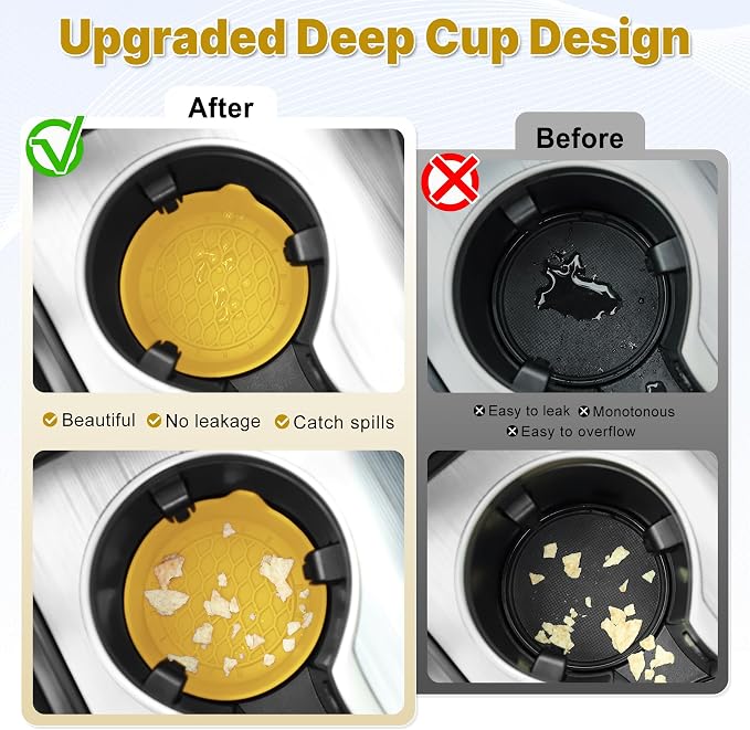 Car Cup Holder Coaster, Silicone Cup Holder Insert, Universal Non-Slip Cup Holders, Car Accessories Interior for Women and Man 4 Pack Yellow