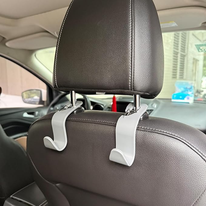 4-Pack 360° Rotating Car Seat Headrest Hook 4 Pack Hanger Universal Vehicle Car Storage Organizer for Handbag Purse Coat with Clip Gray