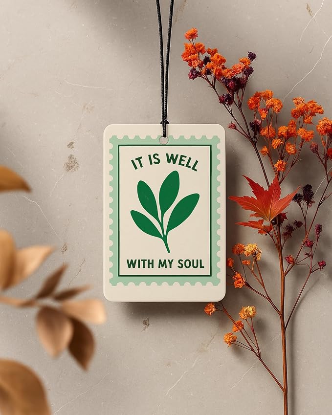Green Boho Christian Car Air Freshener 4 Pcs for Women Girls | Religious Car Accessories Mirror Decor, Green Christian Hanging Air Freshener for Cars Closet Drawer Books