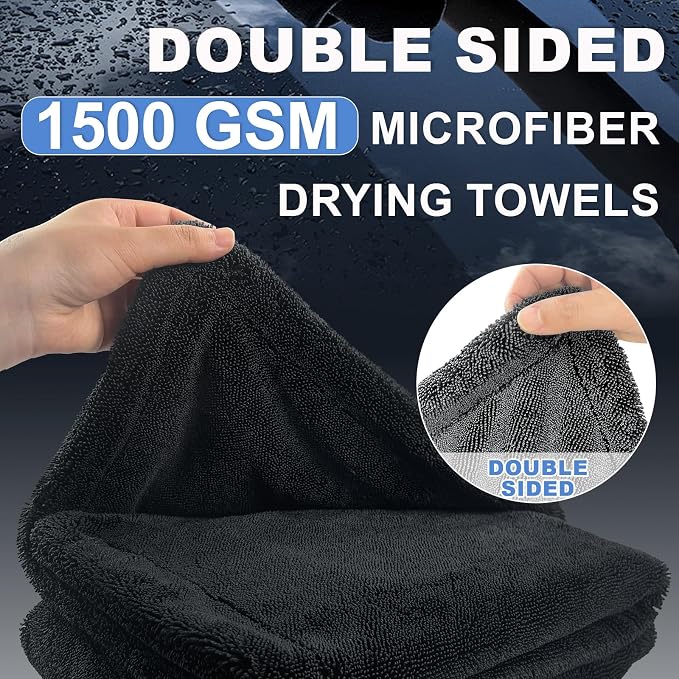 2-Pack Car Drying Towel (28" x 36"),1500 GSM Double Sided Microfiber Towels | Super Absorbent ；Streak-Free, No Water Spots；Easy to clean and maintain；Suitable for Car, truck, SUV，bathroom，etc