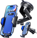 [True Military-Grade] Car Phone Holder [Best Suction & Clip] Cell Phone Mount for Dashboard Windshield Vent Truck Cradle Dash Stand for iPhone 15 Pro Max 14 13 12 Android, Blue