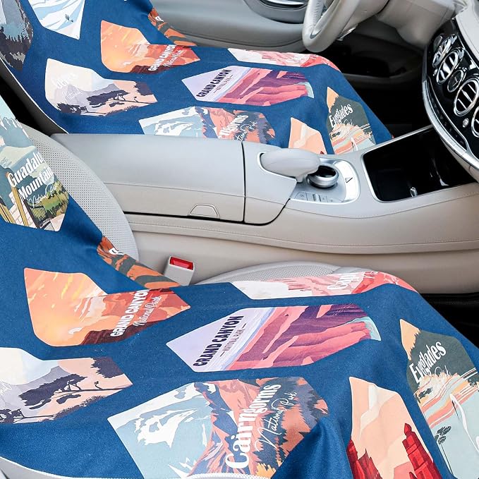 Car Seat Towel Covers with Storage Bag, 63 x 32 Inch Universal Non Slip Waterproof Sweat Protector for Car Truck, Gym Swimming Running, Machine Washable(1 Pack,Multi National Parks 1)