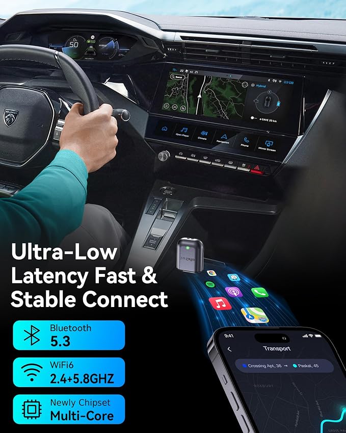 Wireless Carplay Adapter for iPhone Newly Upgraded, Ultra-Mini USB Design Wired to Wireless for Apple Car Play, Stable Low-Lag GPS Plug & Play for iOS 10+ & Cars from 2016+ (Starry Sky)