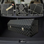 Car Trunk Organizer with Lid,Foldable Faux Leather Cargo Storage Box,3 Compartments,Collapsible Multi-Functional for SUV,Sedan,Vehicle Trunk